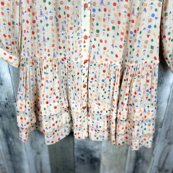 Anthro Maeve Cream Linen Paccia Shapes Top Size XS - Picture 4 of 8